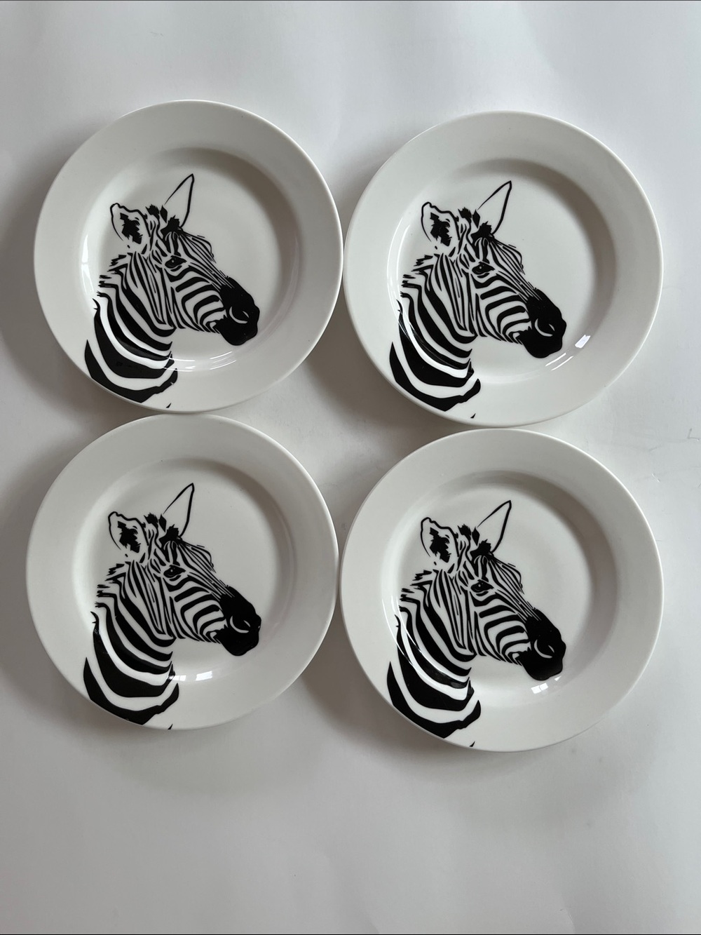4 Ciroa simple serve Zebra porcelain plates black white animal print 6”